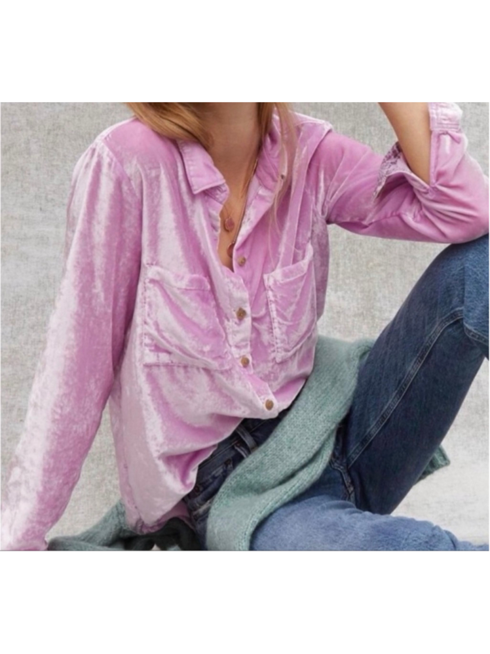 Anthropologie Pilcro Mara Relaxed Lilac purple pink Crushed Velvet Buttondown 6